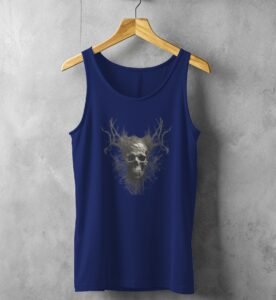 skull embraced branches pagan skeleton art tank design, variation 2