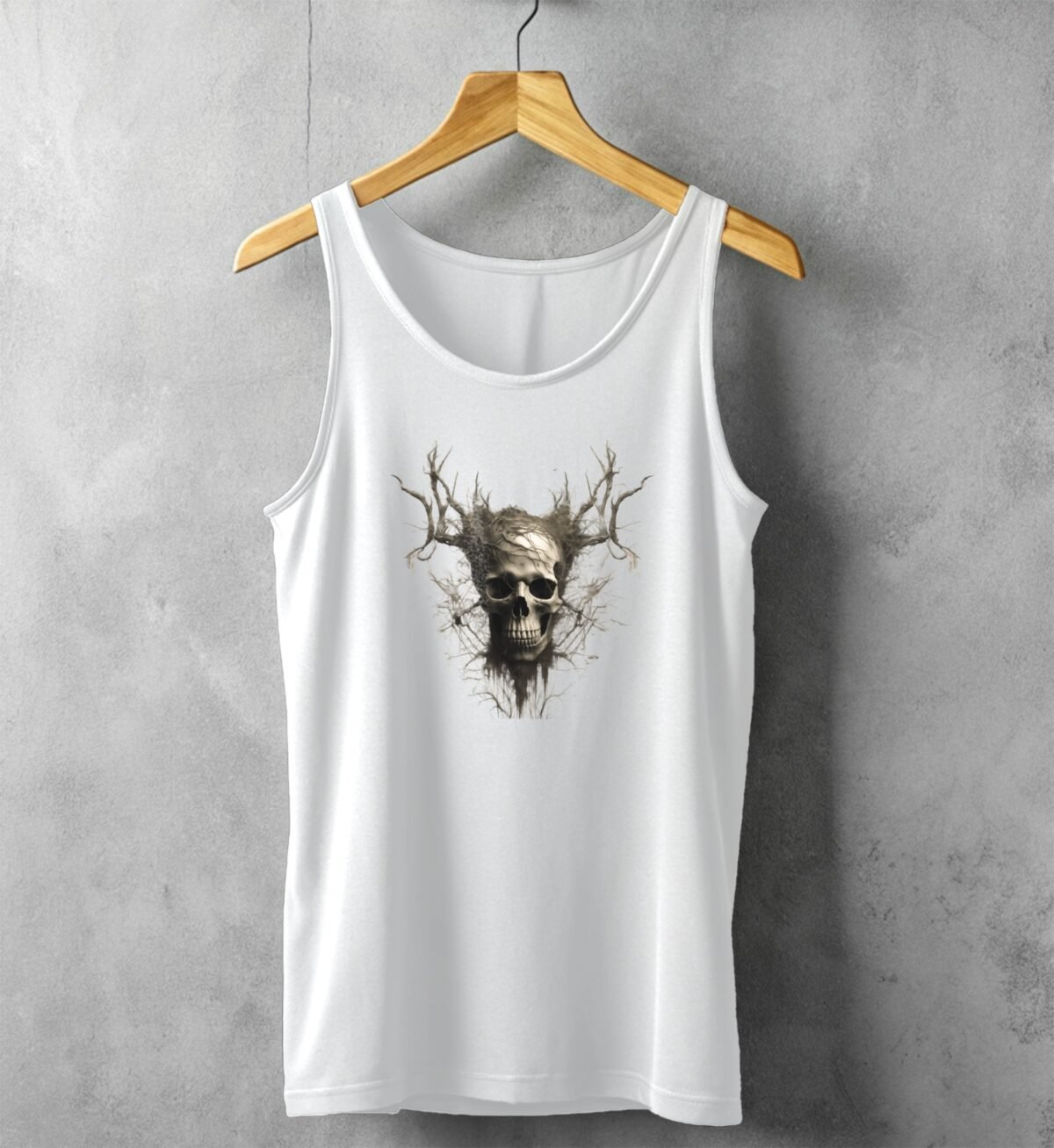skull embraced branches pagan skeleton art tank design, variation 4