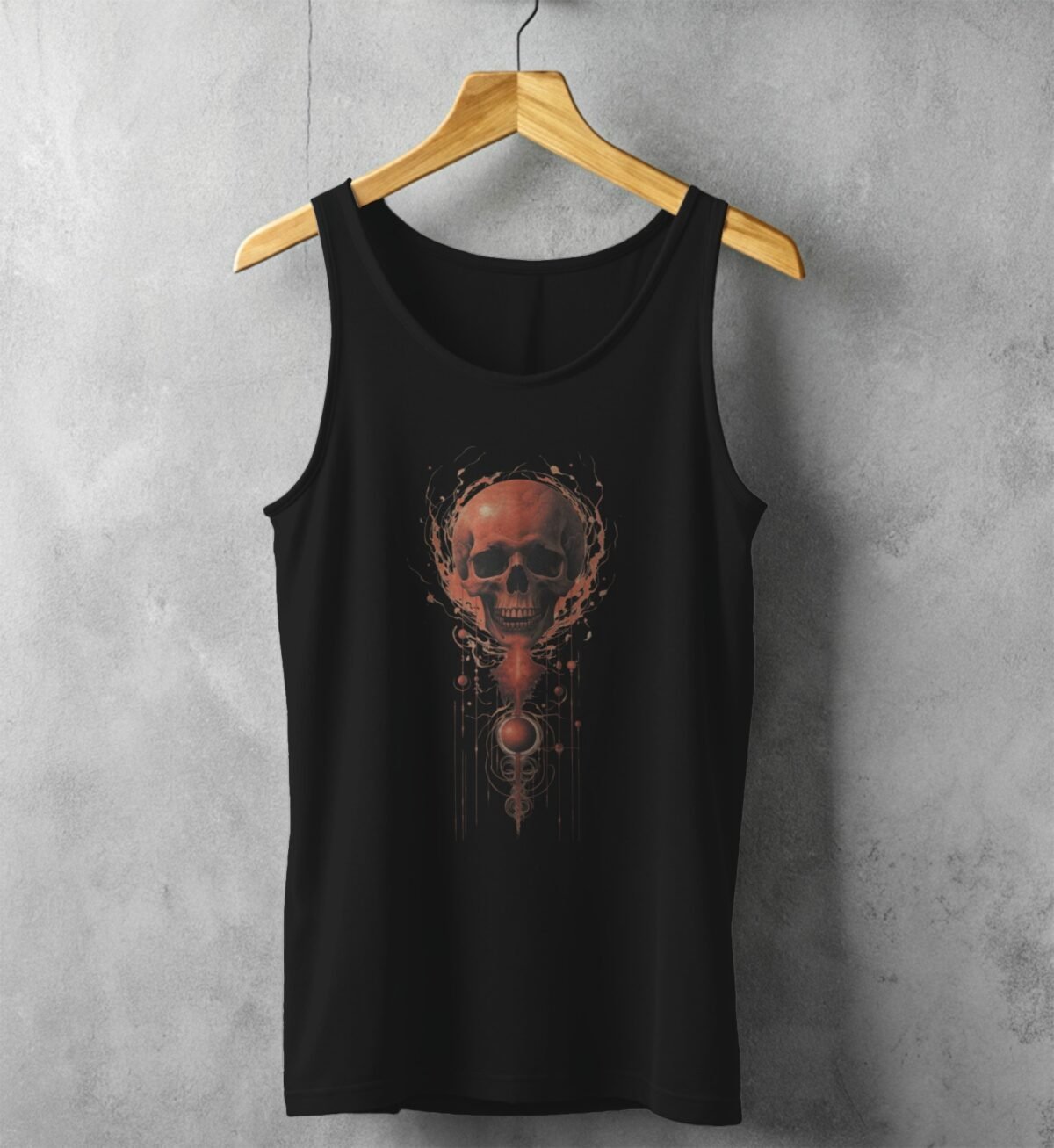 skull orbs life red gothic art tank top design, variation 1
