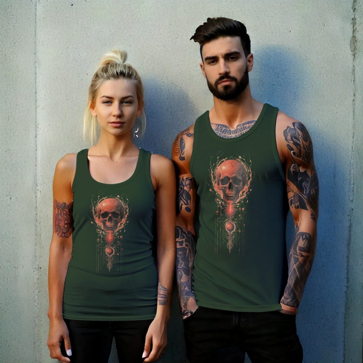 skull orbs life red gothic art tank top design, variation 6