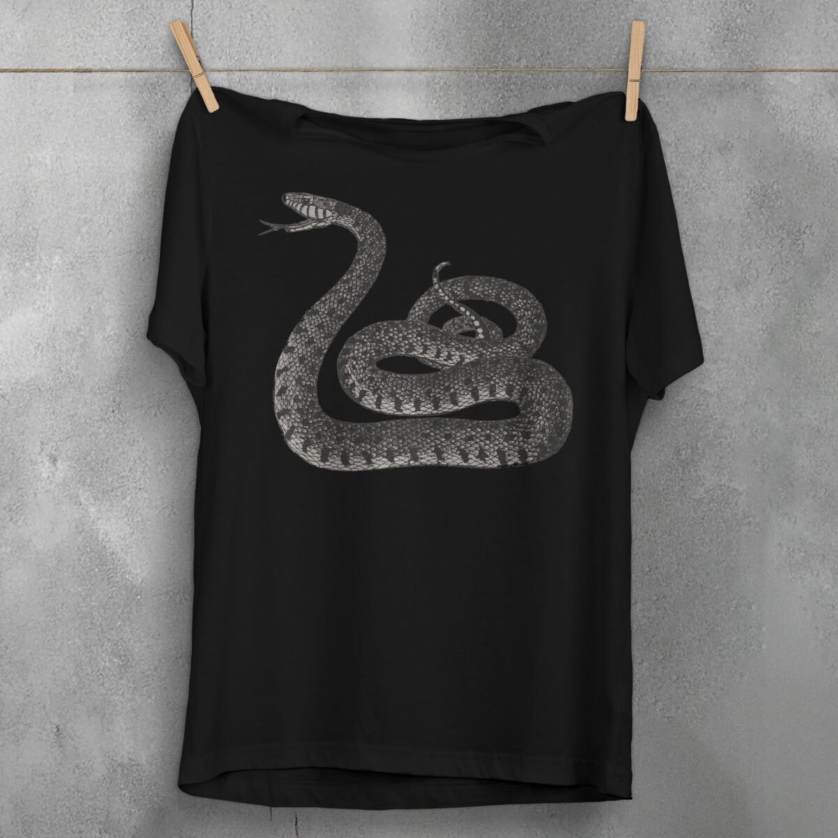 Snake coiled and watching for wisdom gothic style t-shirt - 1