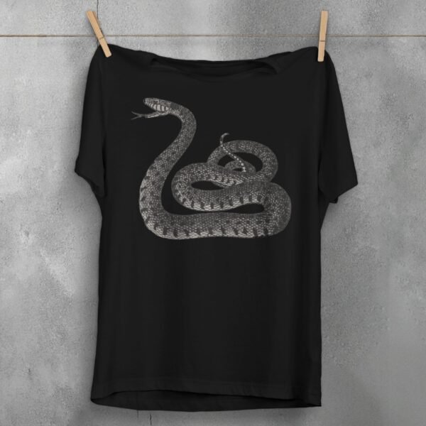 Snake coiled and watching for wisdom gothic style t-shirt - 1