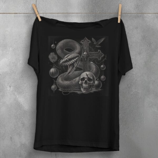 Snake cross skull raven gothic dark art printed t-shirt - 1