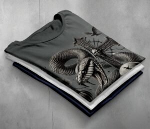 Snake cross skull raven gothic dark art printed t-shirt - 2