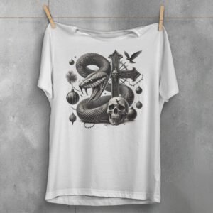 Snake cross skull raven gothic dark art printed t-shirt - 3
