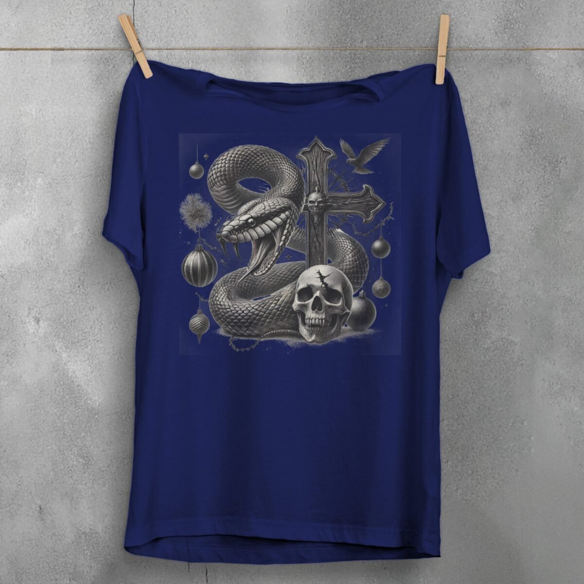 Snake cross skull raven gothic dark art printed t-shirt - 5