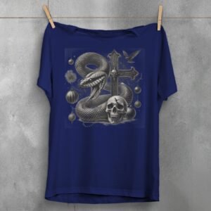 Snake cross skull raven gothic dark art printed t-shirt - 5