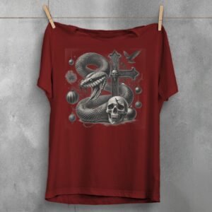 Snake cross skull raven gothic dark art printed t-shirt - 7