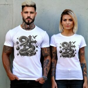 Snake cross skull raven gothic dark art printed t-shirt - 8