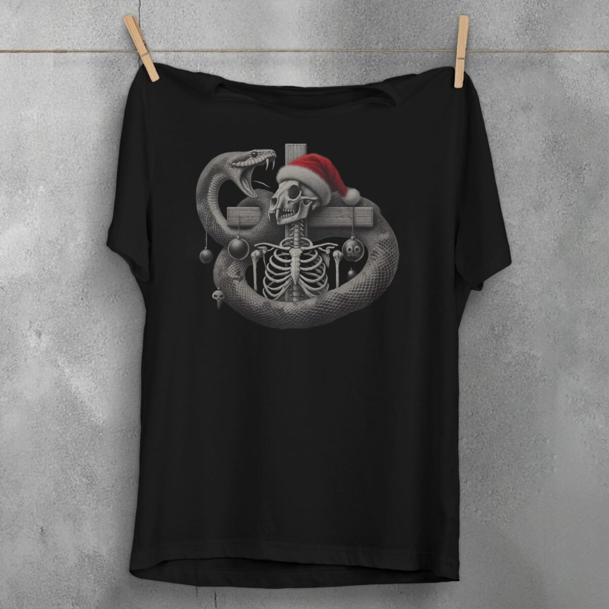 Snake guards skeleton Christmas ornaments a gothic celebration t-shirt - 1
