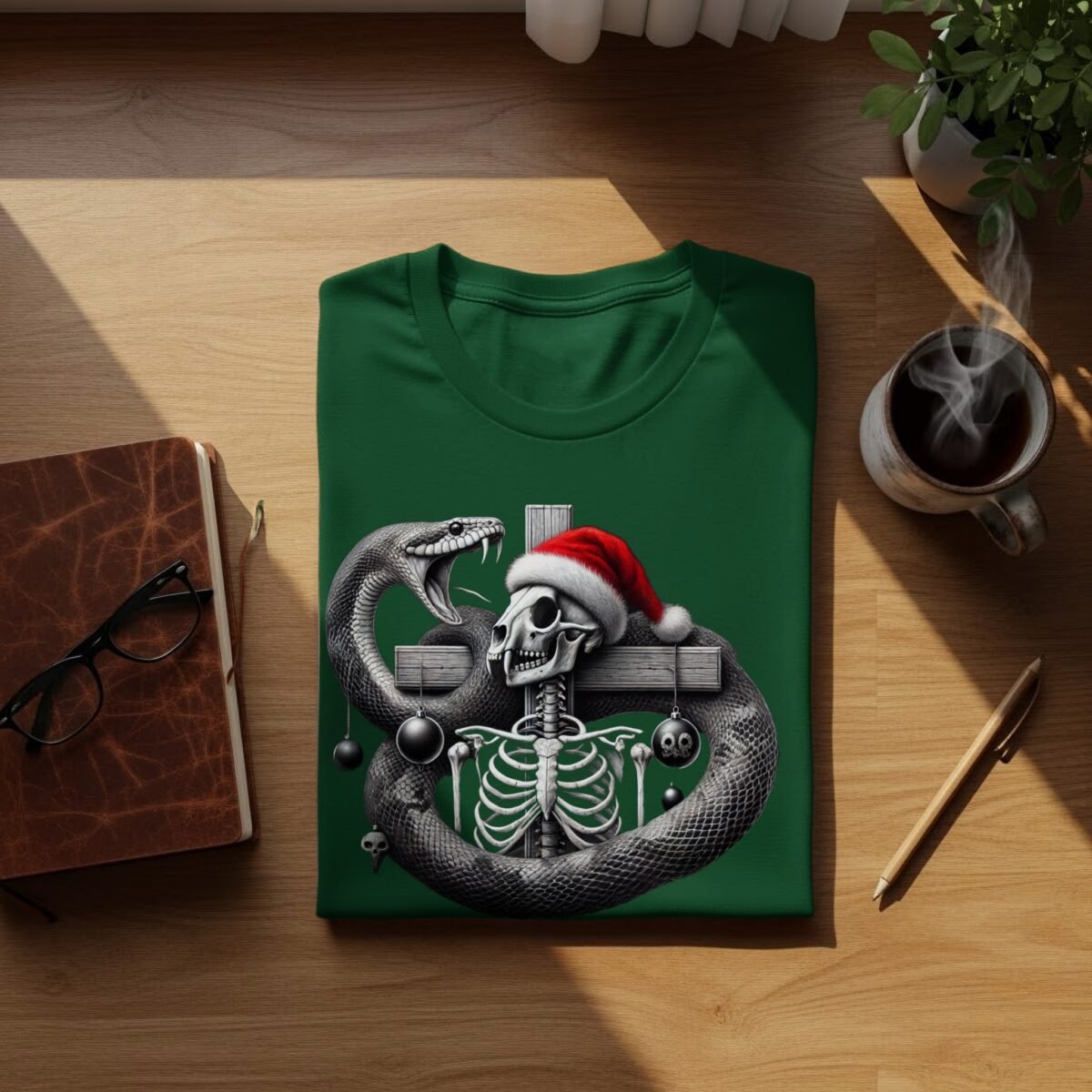 Snake guards skeleton Christmas ornaments a gothic celebration t-shirt - 9