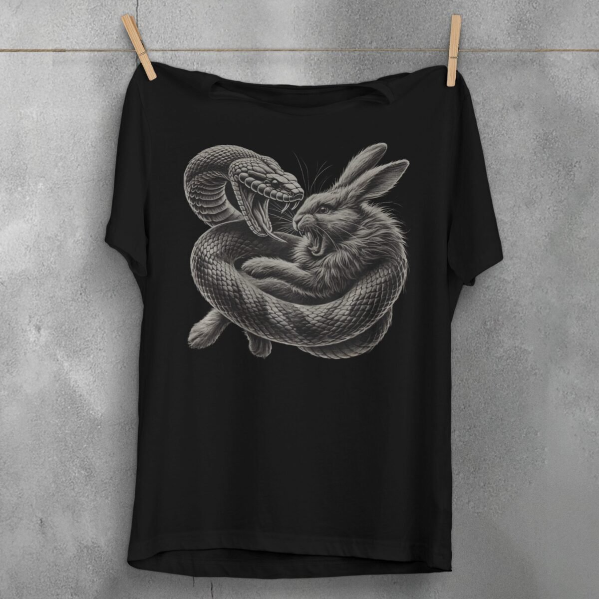Snake and rabbit fight scene gothic powerful animalistic t-shirt - 1