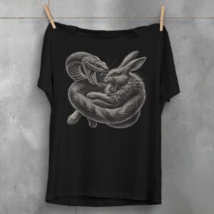 Snake and rabbit fight scene gothic powerful animalistic t-shirt - 1