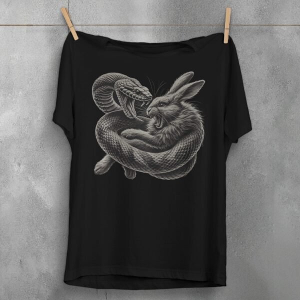 Snake and rabbit fight scene gothic powerful animalistic t-shirt - 1