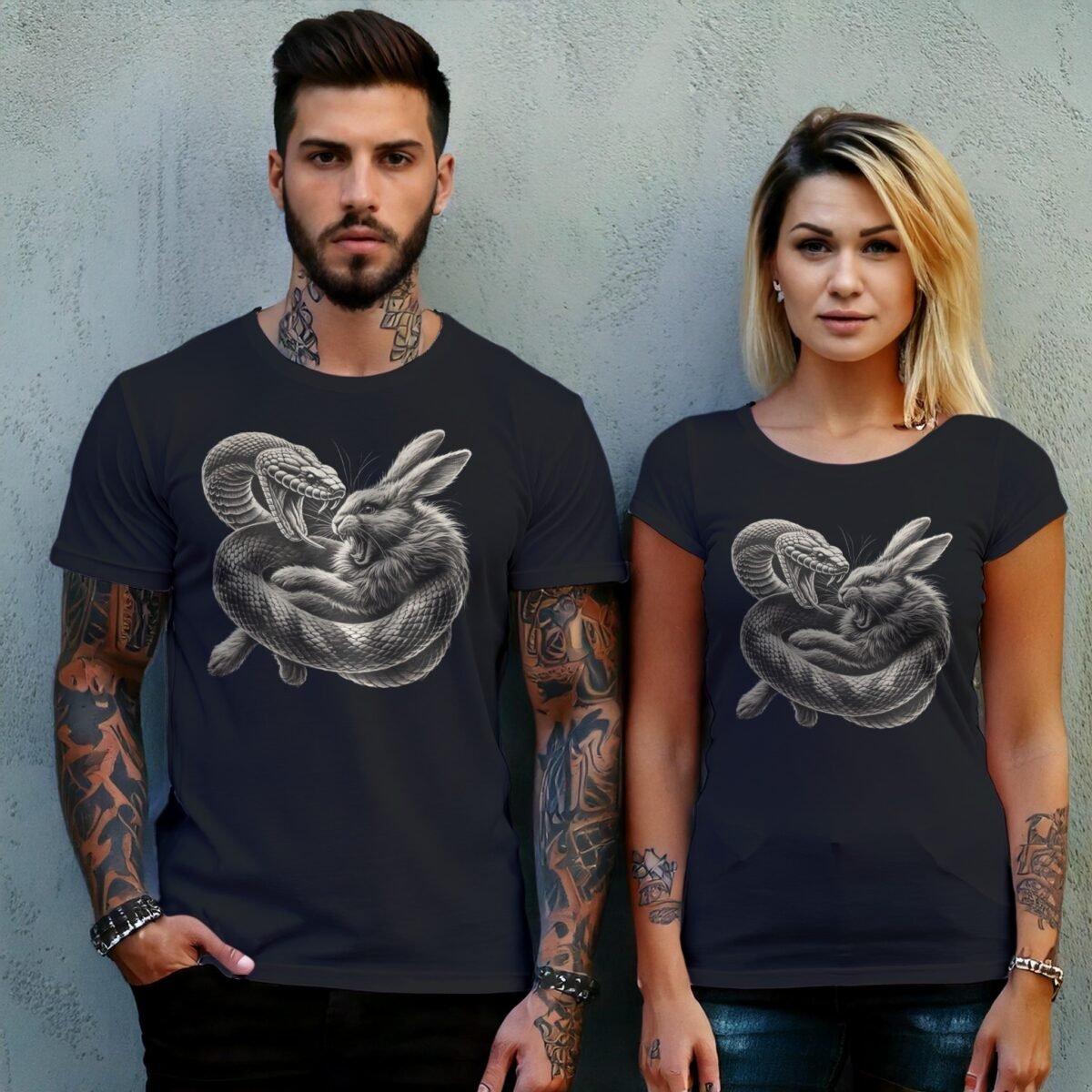 Snake and rabbit fight scene gothic powerful animalistic t-shirt - 10