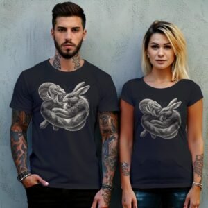 Snake and rabbit fight scene gothic powerful animalistic t-shirt - 10