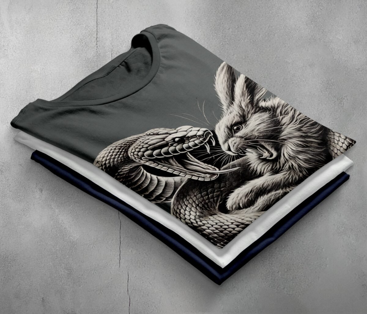 Snake and rabbit fight scene gothic powerful animalistic t-shirt - 2