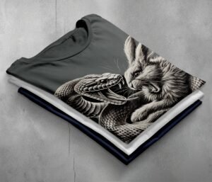 Snake and rabbit fight scene gothic powerful animalistic t-shirt - 2