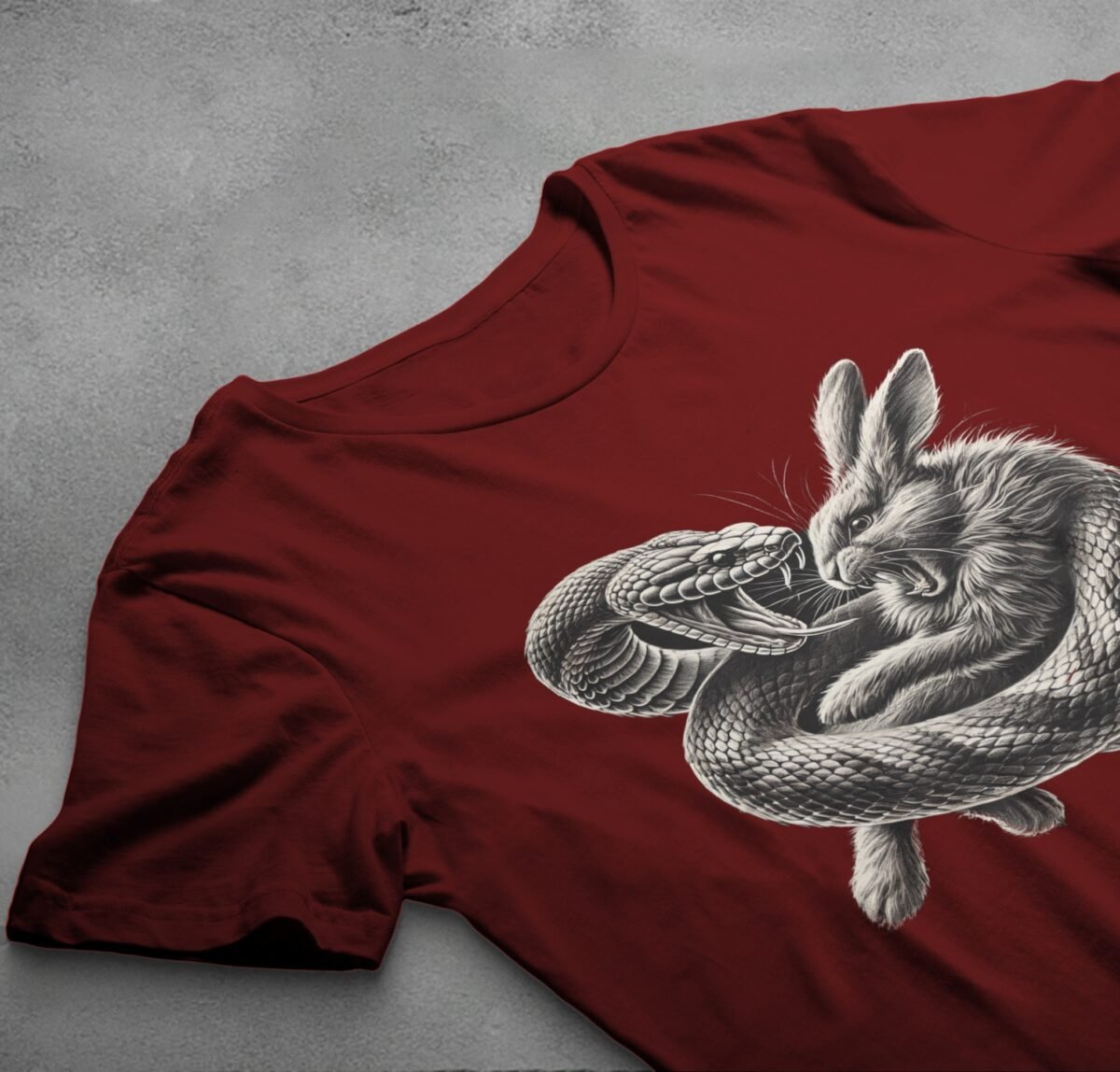 Snake and rabbit fight scene gothic powerful animalistic t-shirt - 4