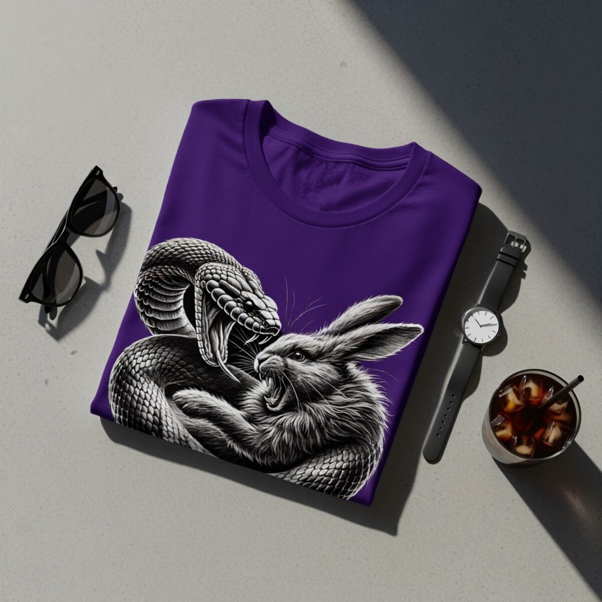 Snake and rabbit fight scene gothic powerful animalistic t-shirt - 6