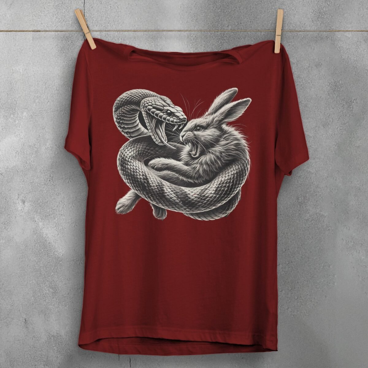 Snake and rabbit fight scene gothic powerful animalistic t-shirt - 7