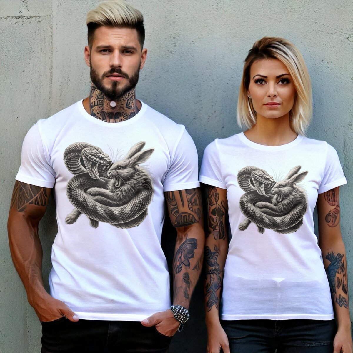 Snake and rabbit fight scene gothic powerful animalistic t-shirt - 8