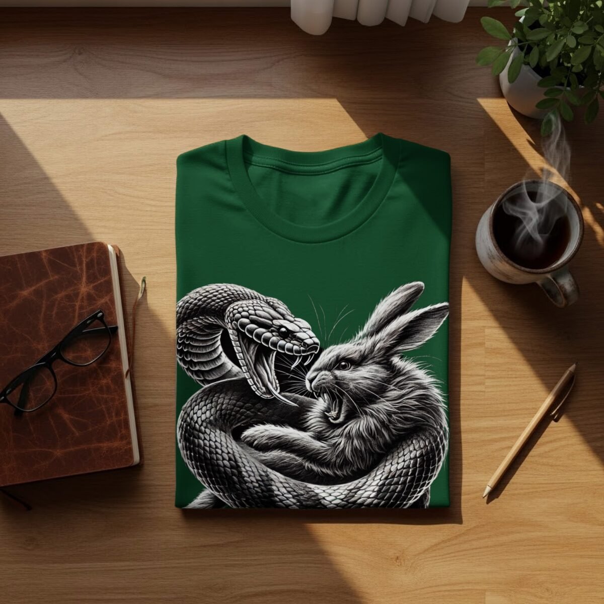 Snake and rabbit fight scene gothic powerful animalistic t-shirt - 9