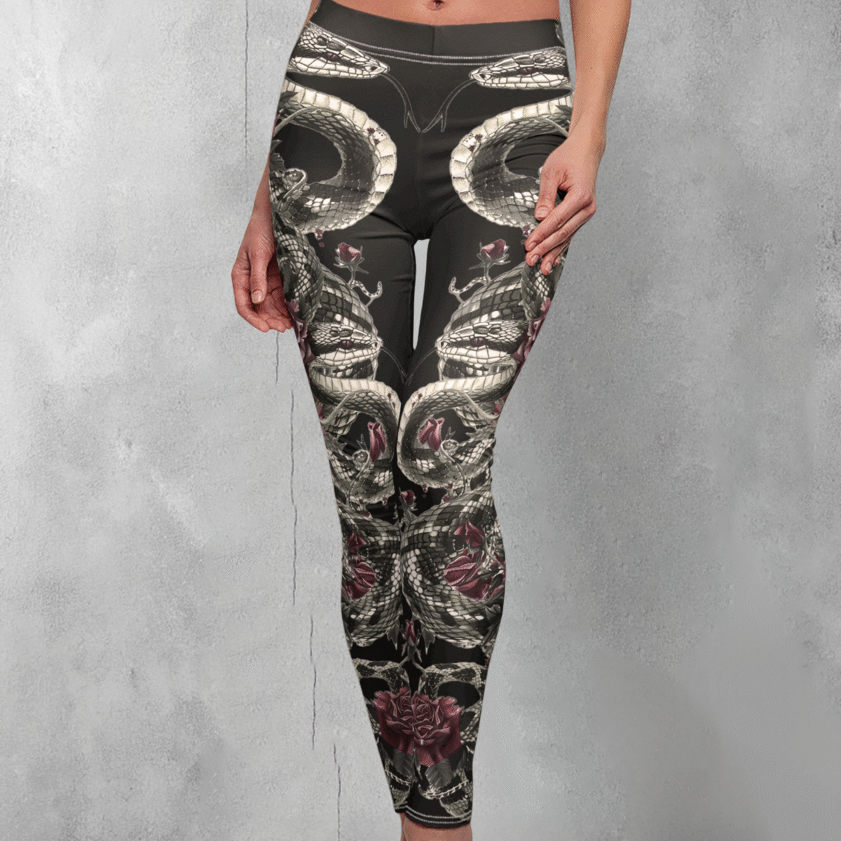 Snake roses dangerous embrace Gothic dark alternative yoga leggings - 1