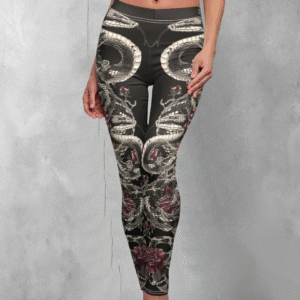 Snake roses dangerous embrace Gothic dark alternative yoga leggings - 1