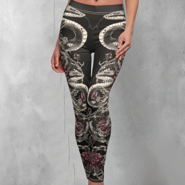 Snake roses dangerous embrace Gothic dark alternative yoga leggings - 1