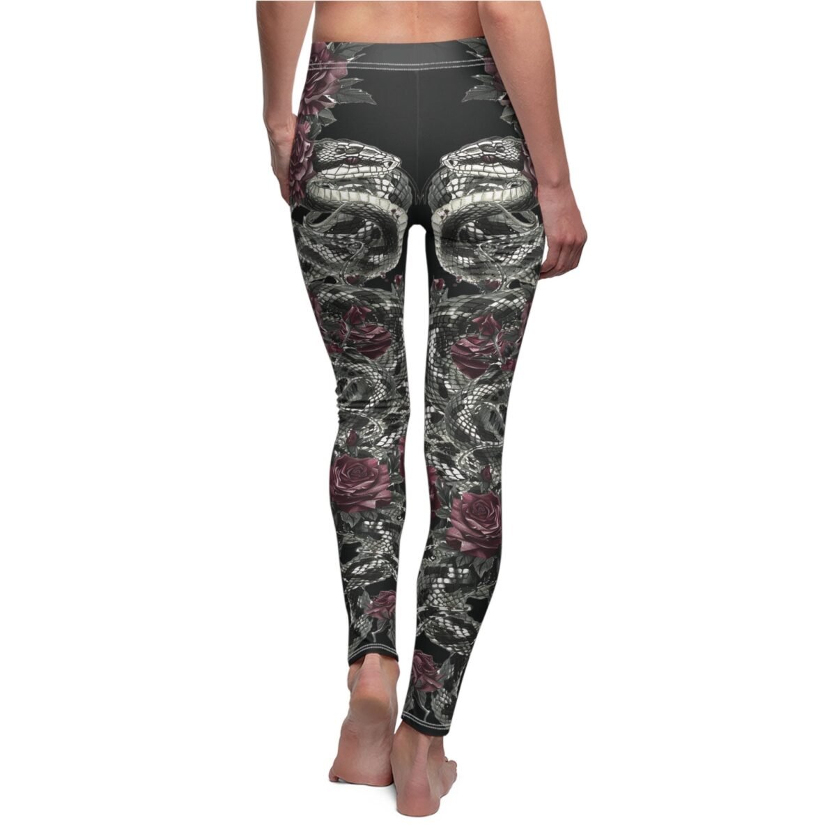 Snake roses dangerous embrace Gothic dark alternative yoga leggings - 3