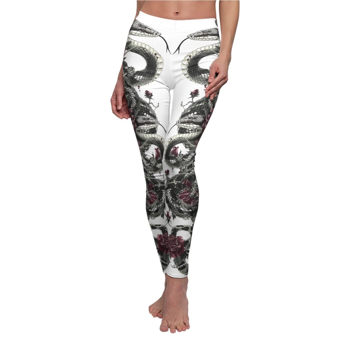 Snake roses dangerous embrace Gothic dark alternative yoga leggings - 4