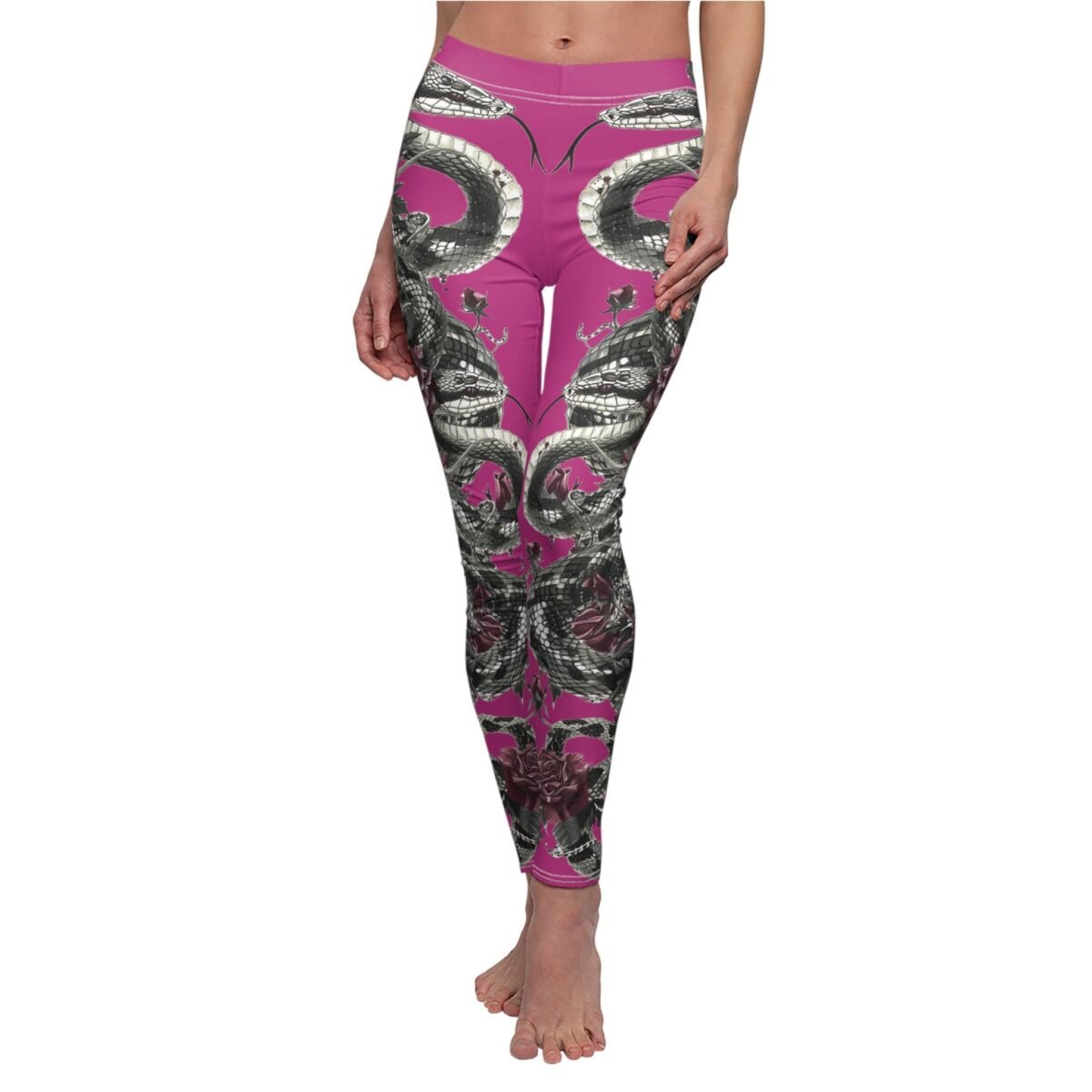 Snake roses dangerous embrace Gothic dark alternative yoga leggings - 5