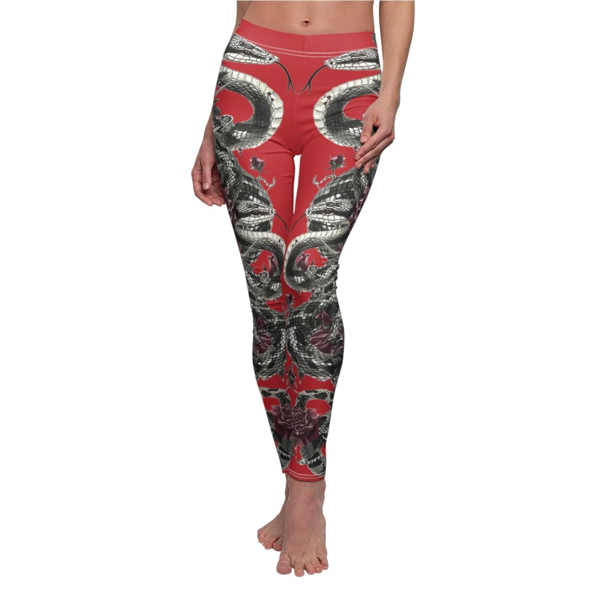 Snake roses dangerous embrace Gothic dark alternative yoga leggings - 8