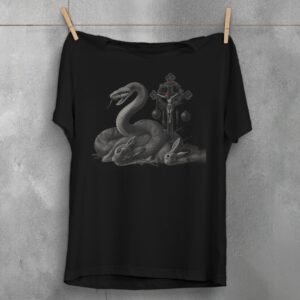 Snake surrounds rabbits near cross gothic witchy christmas t-shirt - 1