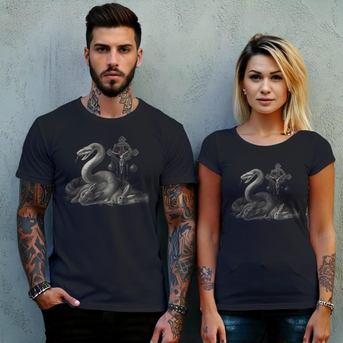 Snake surrounds rabbits near cross gothic witchy christmas t-shirt - 10