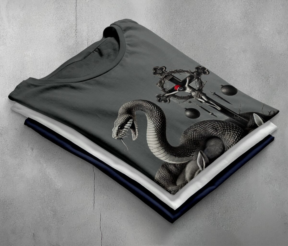 Snake surrounds rabbits near cross gothic witchy christmas t-shirt - 2