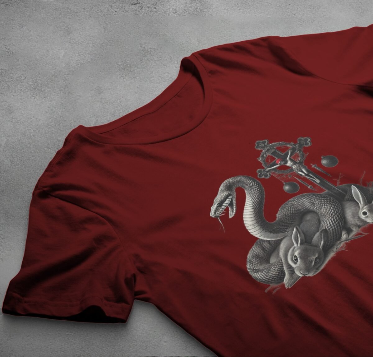 Snake surrounds rabbits near cross gothic witchy christmas t-shirt - 4