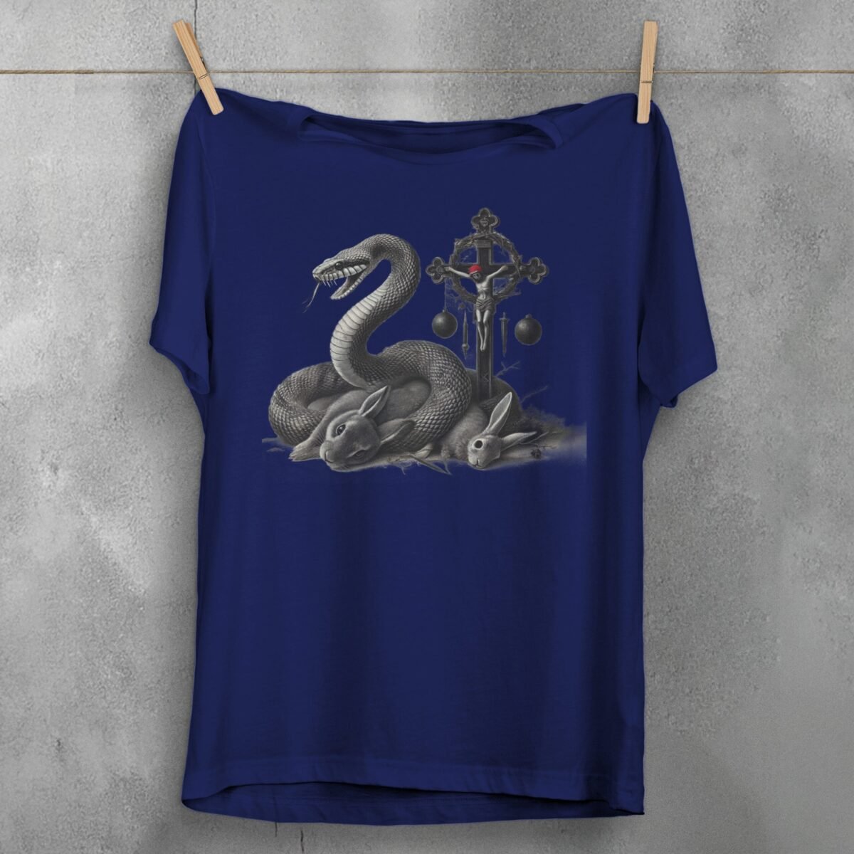 Snake surrounds rabbits near cross gothic witchy christmas t-shirt - 5