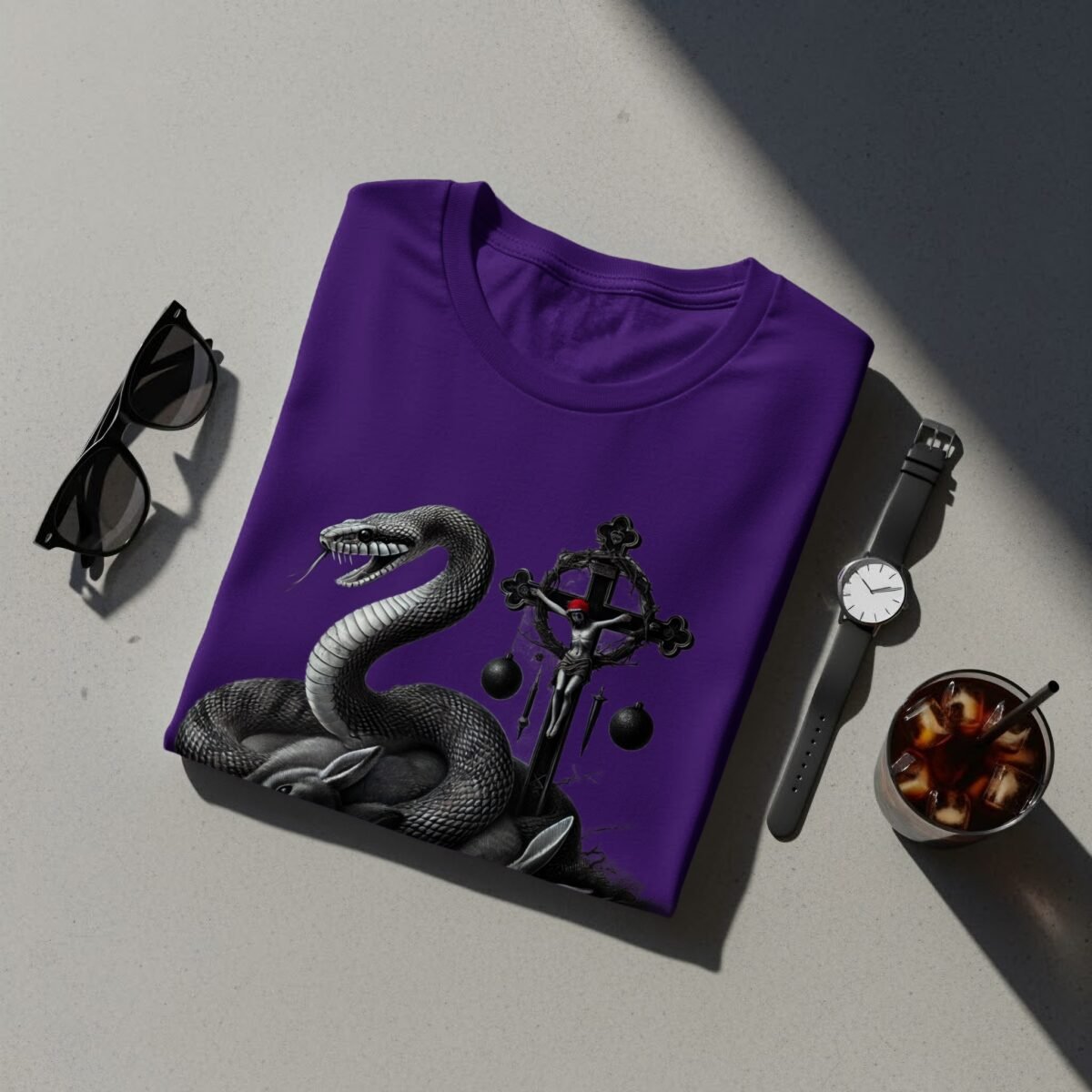 Snake surrounds rabbits near cross gothic witchy christmas t-shirt - 6