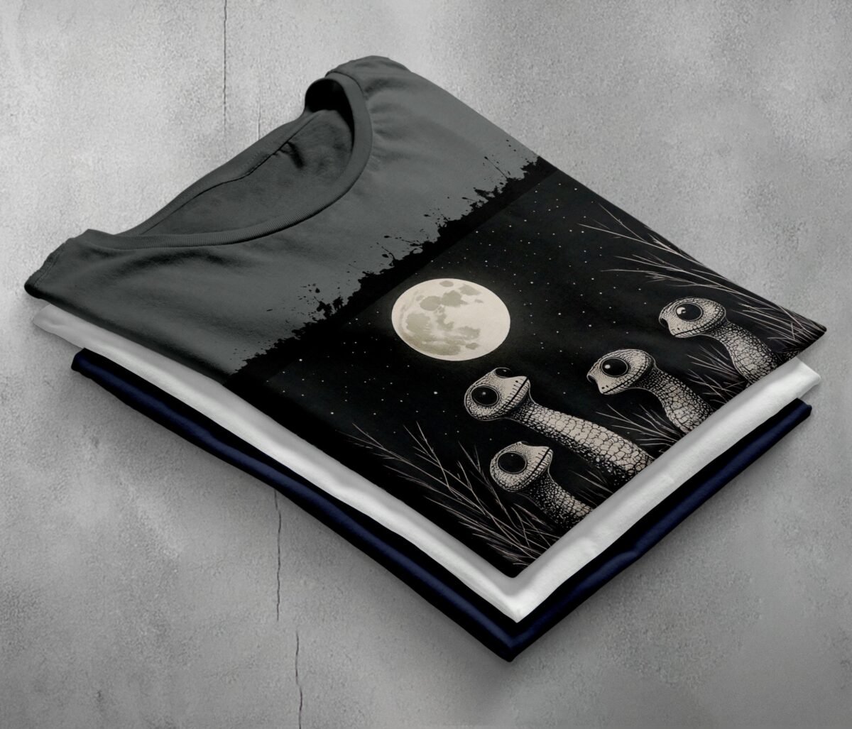 Snakes Moon Night Cute Creepy Eye Serpent Artwork T-Shirt - 2