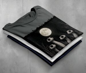 Snakes Moon Night Cute Creepy Eye Serpent Artwork T-Shirt - 2