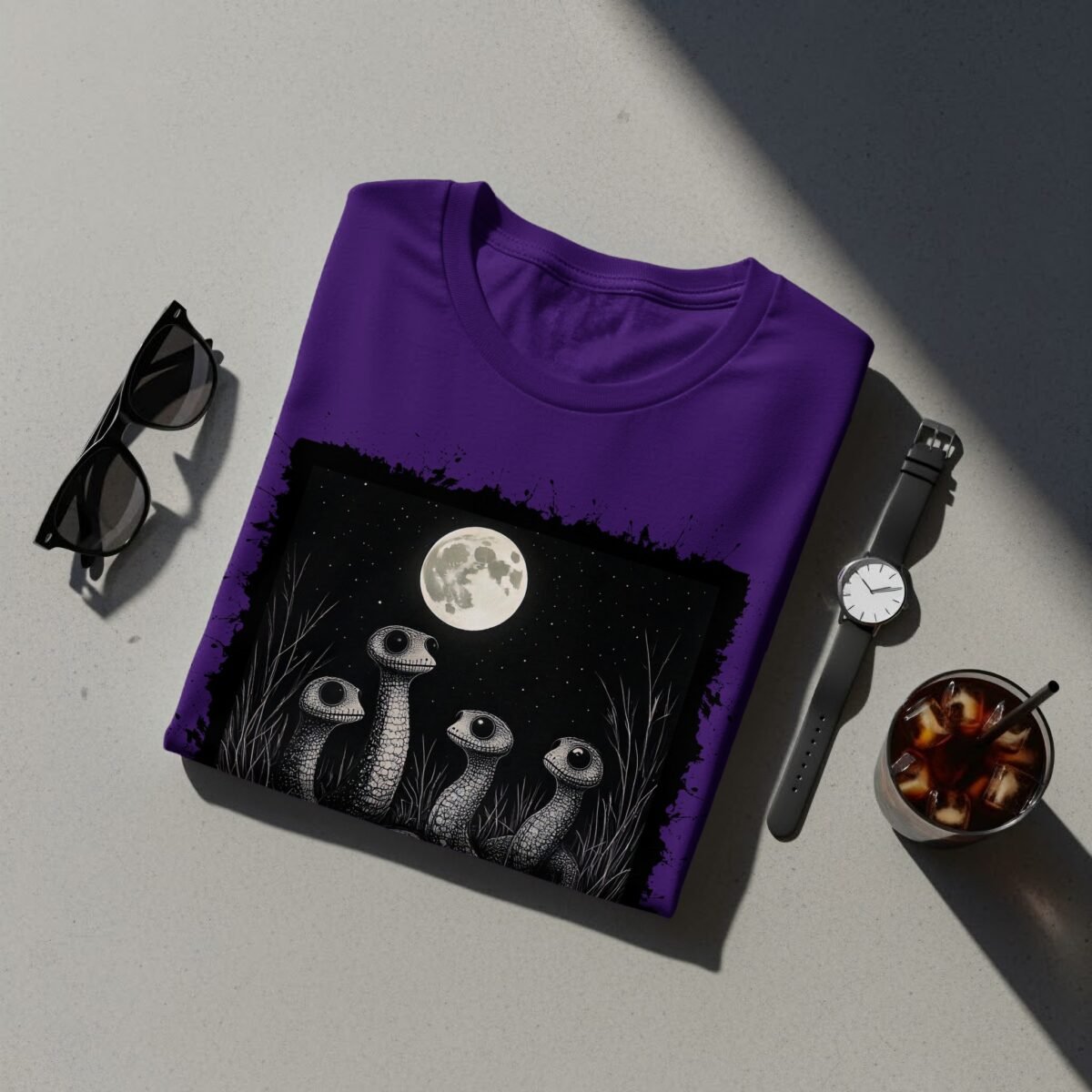 Snakes Moon Night Cute Creepy Eye Serpent Artwork T-Shirt - 6