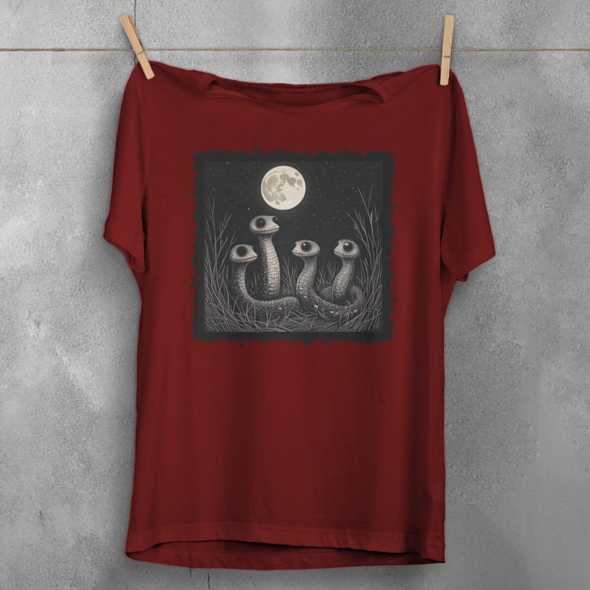 Snakes Moon Night Cute Creepy Eye Serpent Artwork T-Shirt - 7