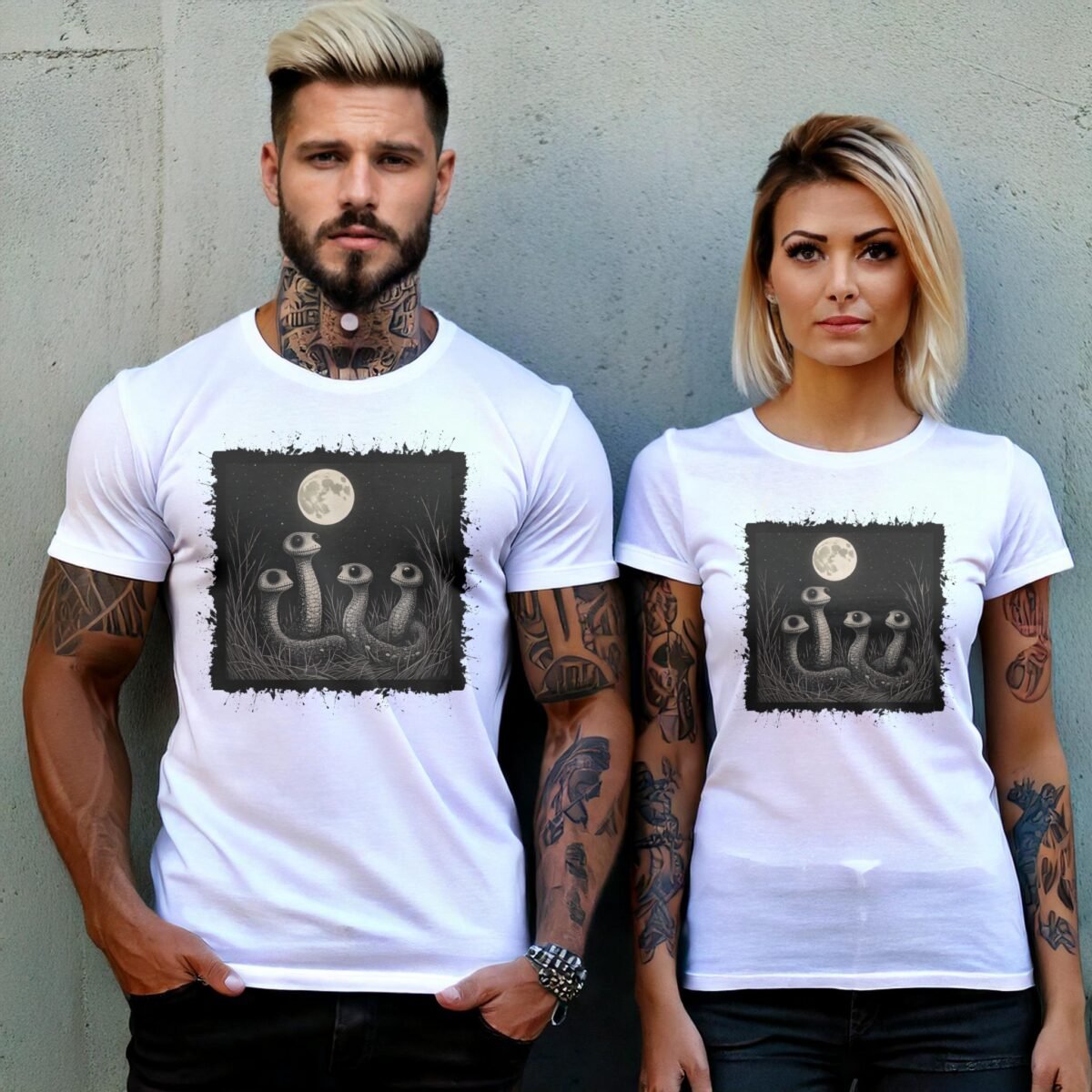 Snakes Moon Night Cute Creepy Eye Serpent Artwork T-Shirt - 8