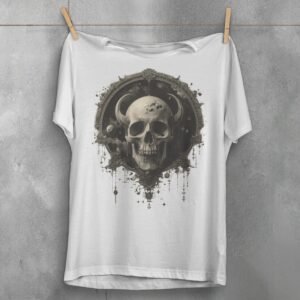 somber viking skull stares deep space gothic art t-shirt design, variation 2
