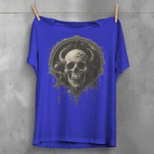 somber viking skull stares deep space gothic art t-shirt design, variation 3