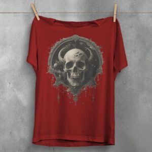somber viking skull stares deep space gothic art t-shirt design, variation 4
