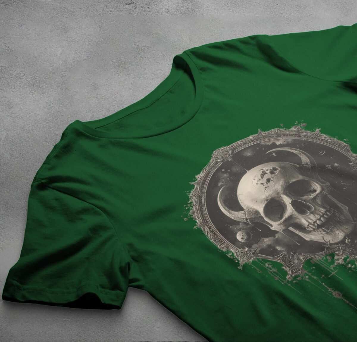 somber viking skull stares deep space gothic art t-shirt design, variation 6