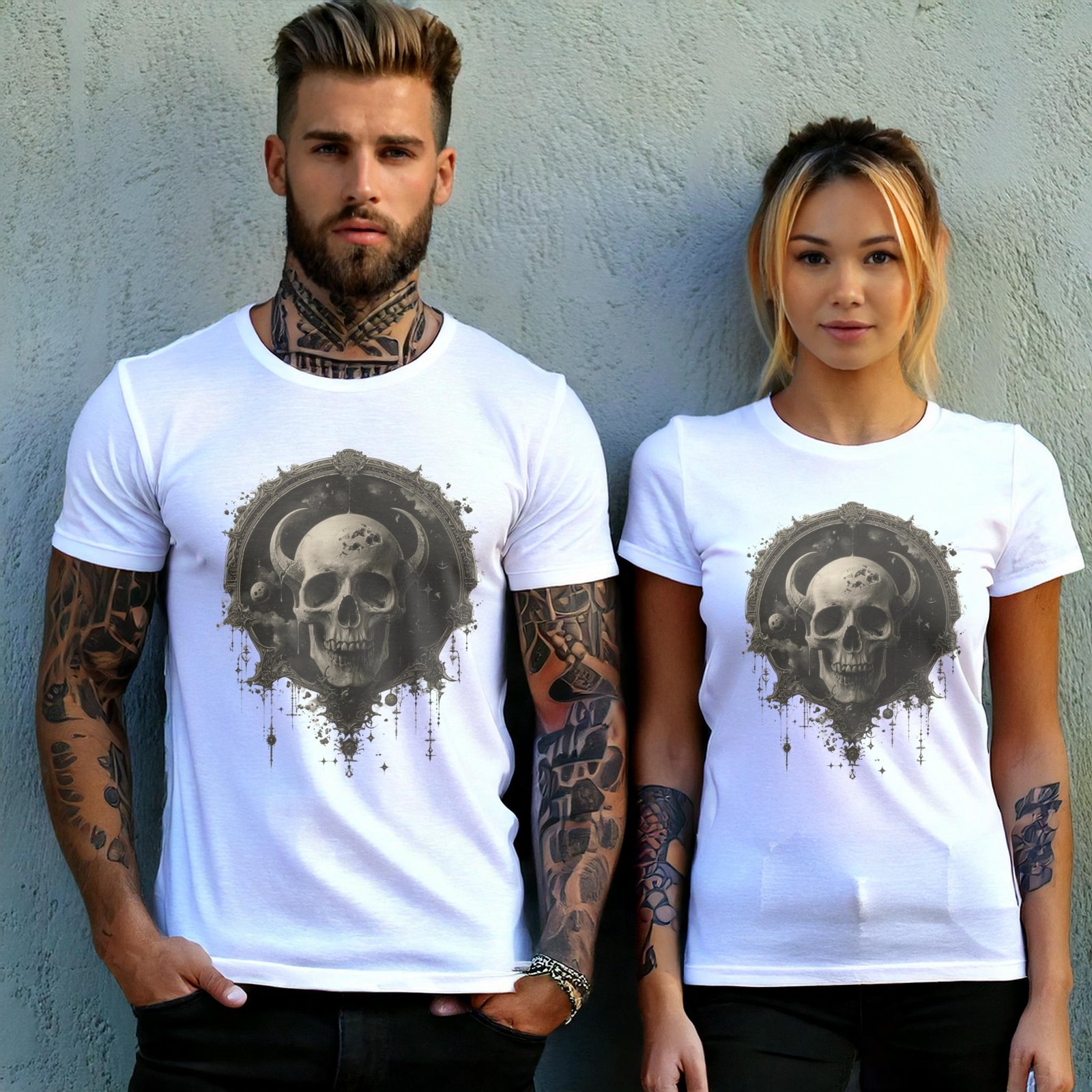 somber viking skull stares deep space gothic art t-shirt design, variation 9